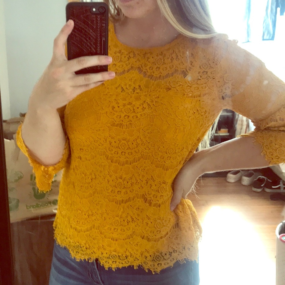 Mustard Yellow Lace Blouse - Picture 3 of 7